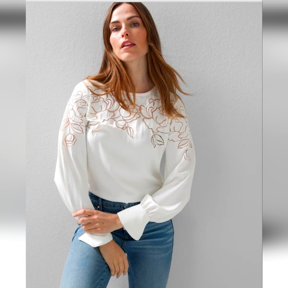 Laser cut floral blouse